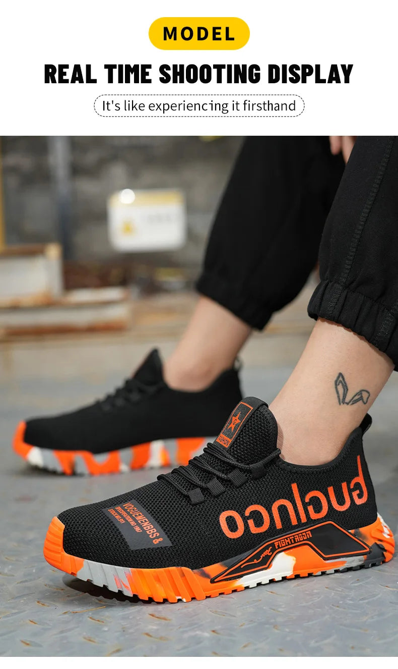 Steel Toe Safety Shoes Men Anti-puncture Work Boots Men Breathable Industrial Shoes Non Slip Indestructible Work Safety Boots