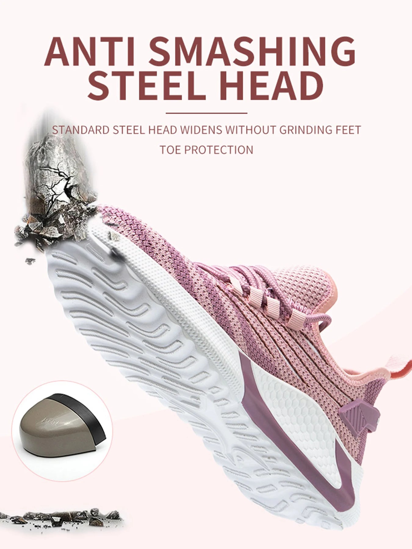 Pink women's safety shoes Steel head anti-smash Light soft breathable work shoes Women's outdoor industrial safety shoes