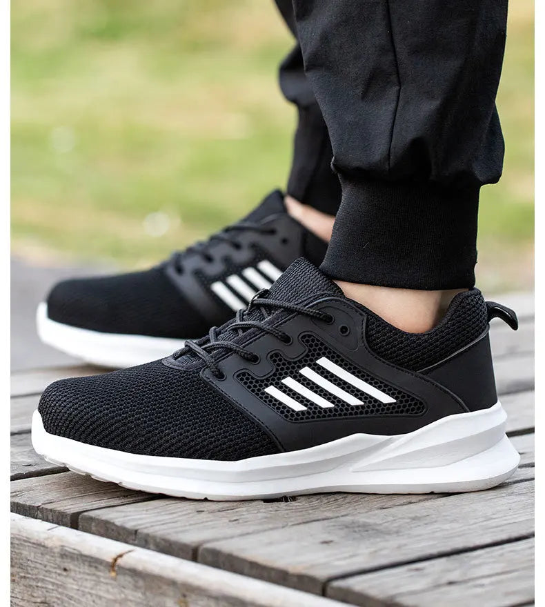 Safety Sneaker for Men Steel Toe Safety Shoes Sports Work Anti-Smashing Industrial Safety Tennis Shoes Outdoor Black Work Boots