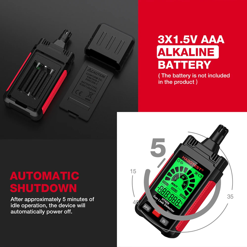 HABOTEST HT609 Gas Leak Detector Combustible Gas Sensor Tester Professional Flammable Natural Methane Gas Leakage Test Meter