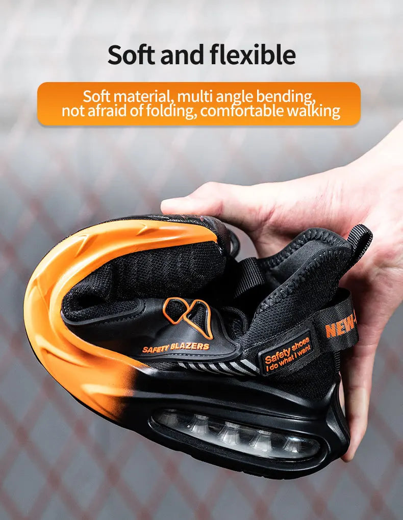 Autumn Men's Safety Shoes Orange Air Cushion Steel Toe Sports Shoes Black Safety Shoes For Men Anti-Smashing Industrial Shoes