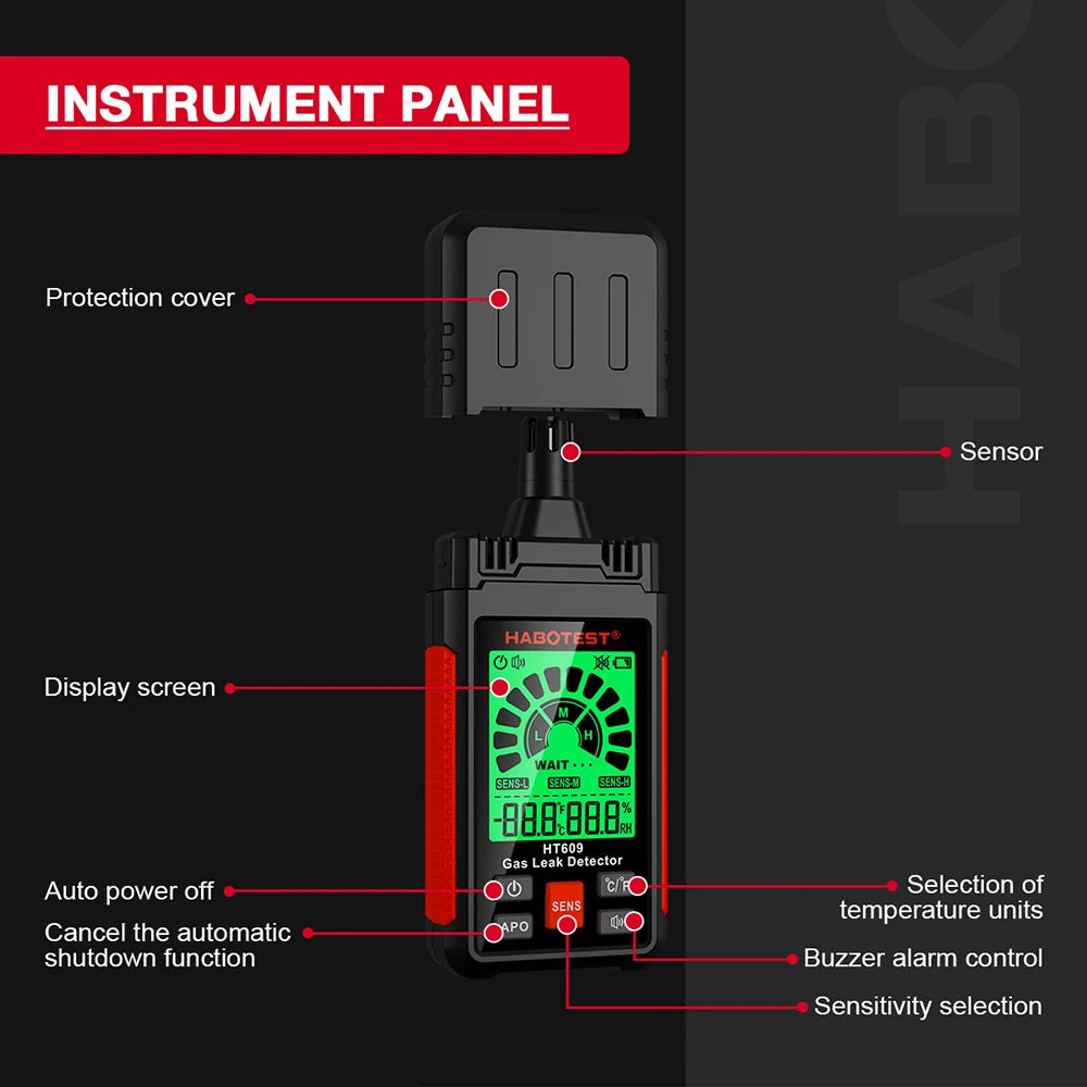 HABOTEST HT609 Gas Leak Detector Combustible Gas Sensor Tester Professional Flammable Natural Methane Gas Leakage Test Meter