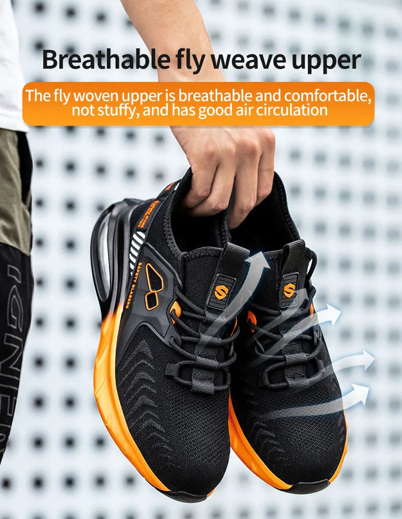 Autumn Men's Safety Shoes Orange Air Cushion Steel Toe Sports Shoes Black Safety Shoes For Men Anti-Smashing Industrial Shoes