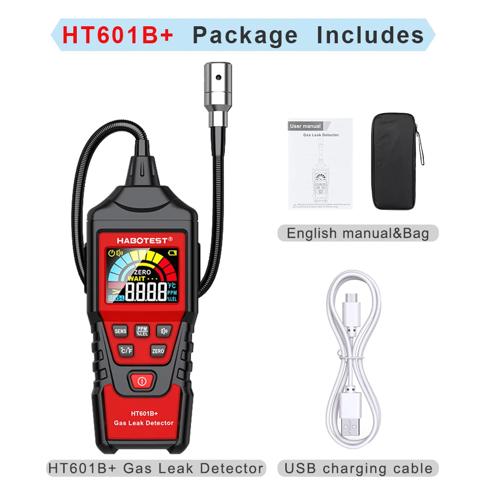 HT601 Natural Gas Leak Location Determine Meter  Sound Alarm Combustible Gas Detector Gas Analyzer  Methane Alcohol Gas Detector