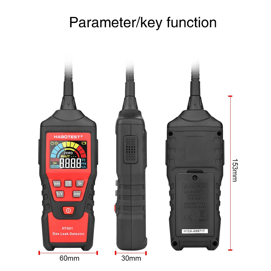 HT601 Natural Gas Leak Location Determine Meter  Sound Alarm Combustible Gas Detector Gas Analyzer  Methane Alcohol Gas Detector