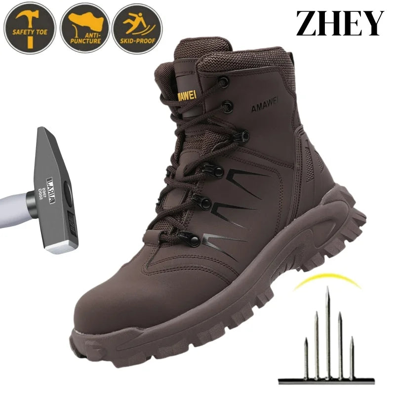 Steel Toe Safety Shoes Men Work Safety Boots Lightweight Breathable Comfortable Industrial Construction Sneakers Men Boots