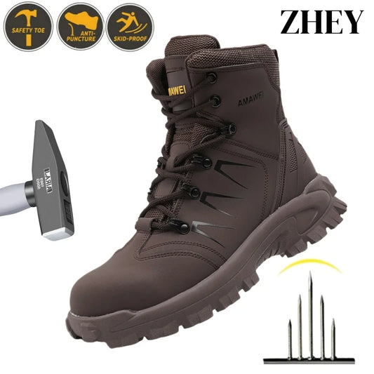 Steel Toe Safety Shoes Men Work Safety Boots Lightweight Breathable Comfortable Industrial Construction Sneakers Men Boots