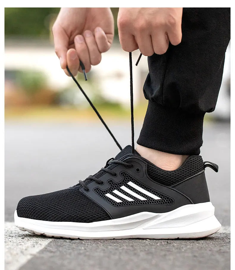 Safety Sneaker for Men Steel Toe Safety Shoes Sports Work Anti-Smashing Industrial Safety Tennis Shoes Outdoor Black Work Boots