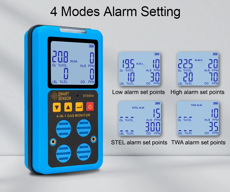 Professional Multifunctional Gas Detector Oxygen O2 Hydrogen Sulfide H2S Carbon Monoxide CO Combustible Gas LEL Gas Meter