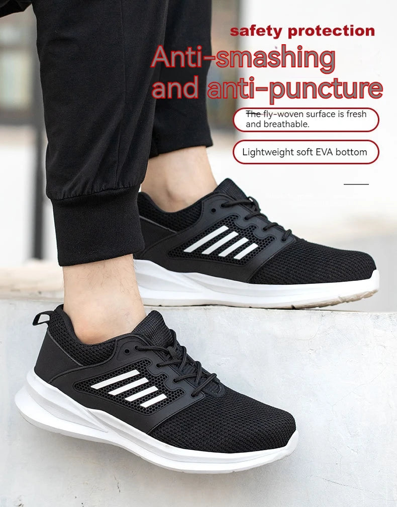 Safety Sneaker for Men Steel Toe Safety Shoes Sports Work Anti-Smashing Industrial Safety Tennis Shoes Outdoor Black Work Boots