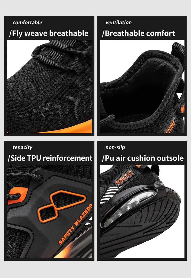 Autumn Men's Safety Shoes Orange Air Cushion Steel Toe Sports Shoes Black Safety Shoes For Men Anti-Smashing Industrial Shoes