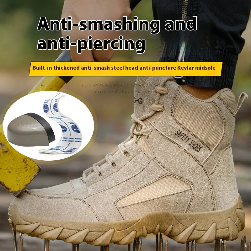 Men's Fire-Resistant Safety Work Boots, Anti-Spark Heat-Resistant Industrial Shoes Durable Steel Toe Safety Work Boots for Men