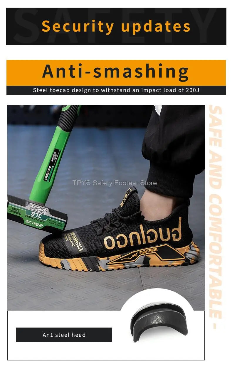 Protective Steel Toe Safety Shoes Men Anti-puncture Work Shoes Men Breathable Industrial Shoes Indestructible Work Safety Boots