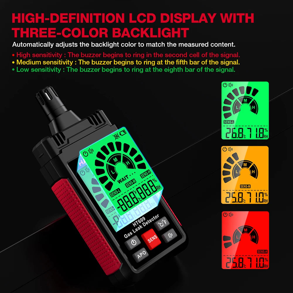 HABOTEST HT609 Gas Leak Detector Combustible Gas Sensor Tester Professional Flammable Natural Methane Gas Leakage Test Meter