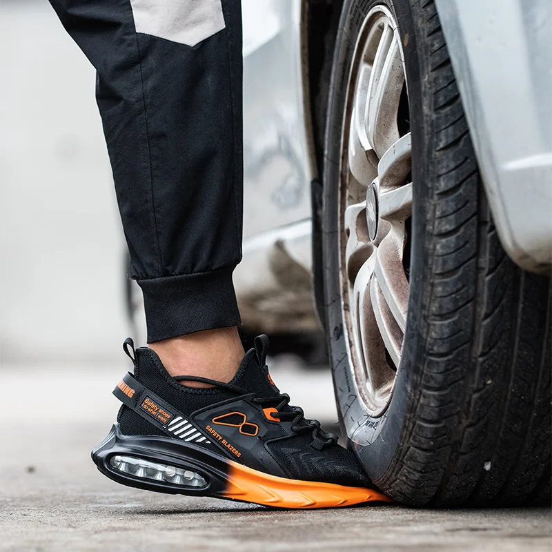 Safety Sneaker for Men Orange Air Cushion Steel Toe Safety Shoes Sports Large Work Anti-Smashing Industrial Safety Tennis Woman