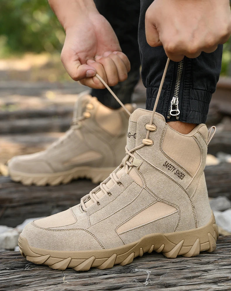 Men's Fire-Resistant Safety Work Boots, Anti-Spark Heat-Resistant Industrial Shoes Durable Steel Toe Safety Work Boots for Men