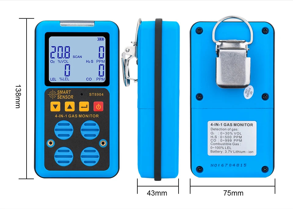 Professional Multifunctional Gas Detector Oxygen O2 Hydrogen Sulfide H2S Carbon Monoxide CO Combustible Gas LEL Gas Meter