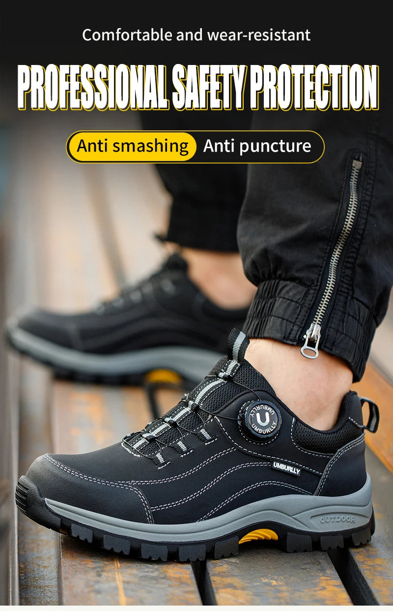 Black Leather Safety Shoes Security Boots Men's Security-Protection Industrial Safety Boots Man For Work Men Shoes Industrial