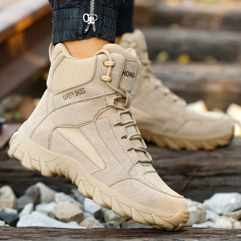 Men's Fire-Resistant Safety Work Boots, Anti-Spark Heat-Resistant Industrial Shoes Durable Steel Toe Safety Work Boots for Men