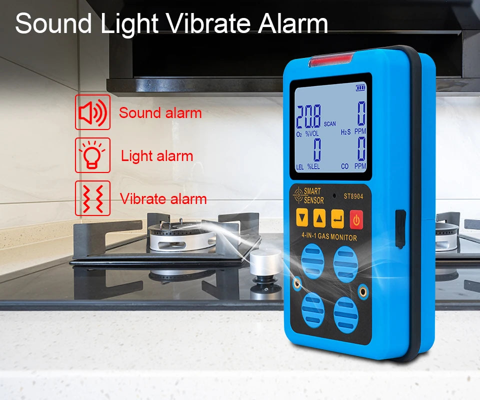 Professional Multifunctional Gas Detector Oxygen O2 Hydrogen Sulfide H2S Carbon Monoxide CO Combustible Gas LEL Gas Meter