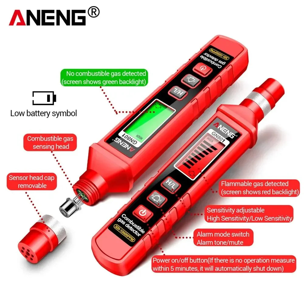 ANENG GN801 Gas-sensitive Semi-conduct Detector 300~10000PPM Gas Leakage Analyzer Combustible Meter Environment Test Sensor Tool