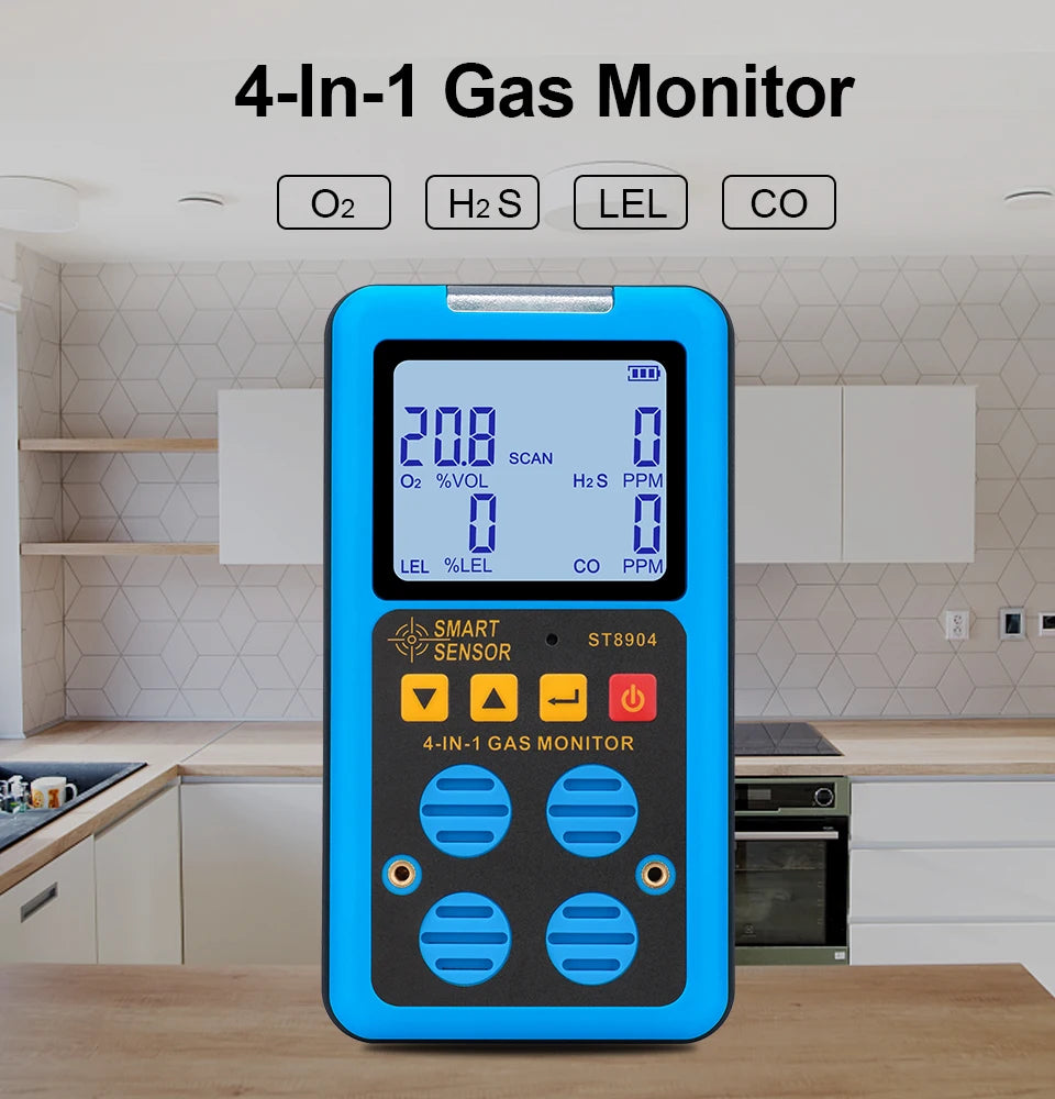 Professional Multifunctional Gas Detector Oxygen O2 Hydrogen Sulfide H2S Carbon Monoxide CO Combustible Gas LEL Gas Meter