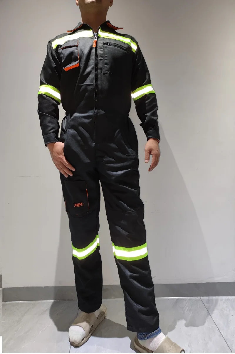 Hi Vis Safety Work Clothing Work Overall Men's Working Coverall Welding Suit Car Repairman Uniform Workshop Mechanical Jumpsuit