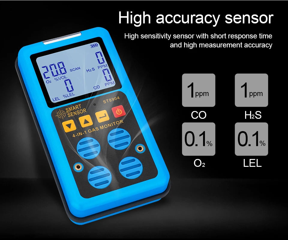 Professional Multifunctional Gas Detector Oxygen O2 Hydrogen Sulfide H2S Carbon Monoxide CO Combustible Gas LEL Gas Meter