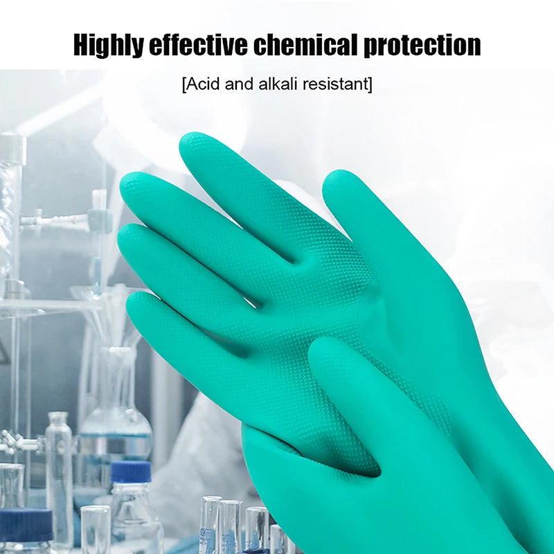 1Pair Thick Nitrile Gloves - Chemical Acid Resistant Waterproof Long Sleeve Gloves For Gardening Chemical Painting ,Latex Free