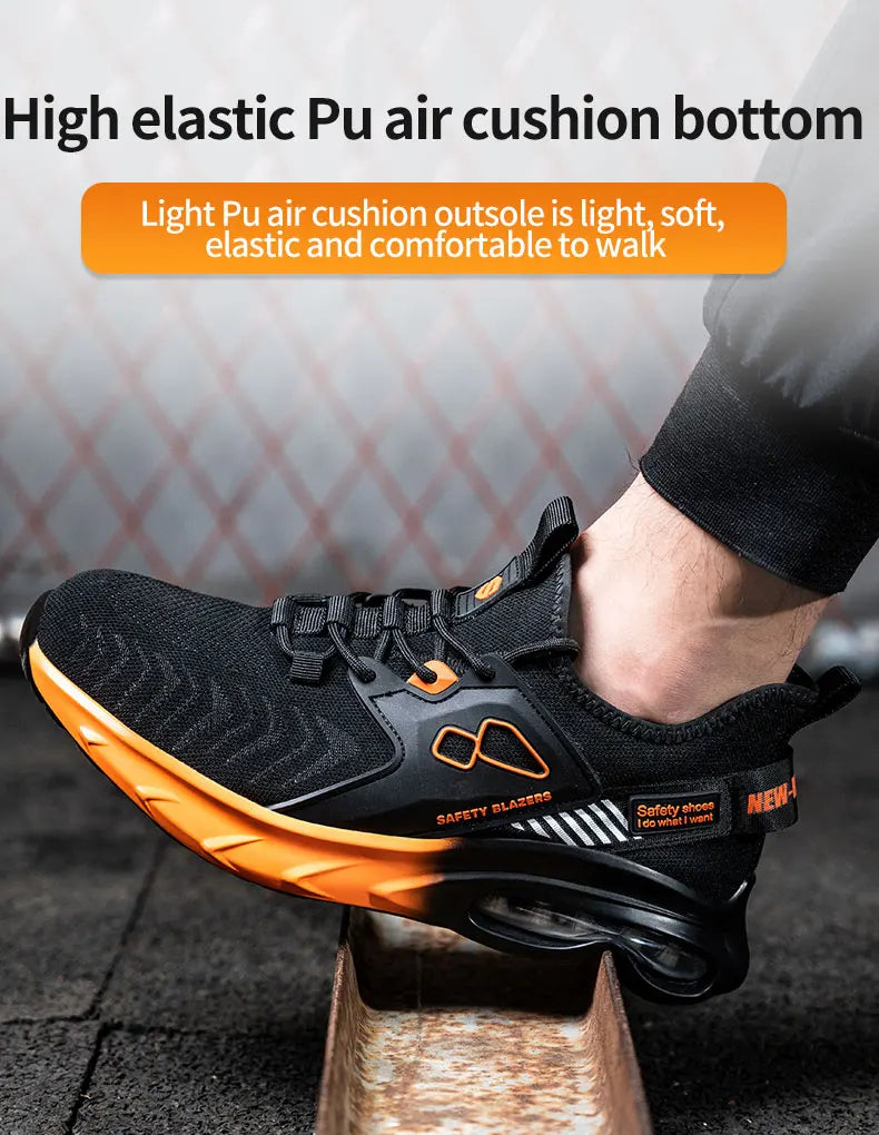 Safety Sneaker for Men Orange Air Cushion Steel Toe Safety Shoes Sports Large Work Anti-Smashing Industrial Safety Tennis Woman