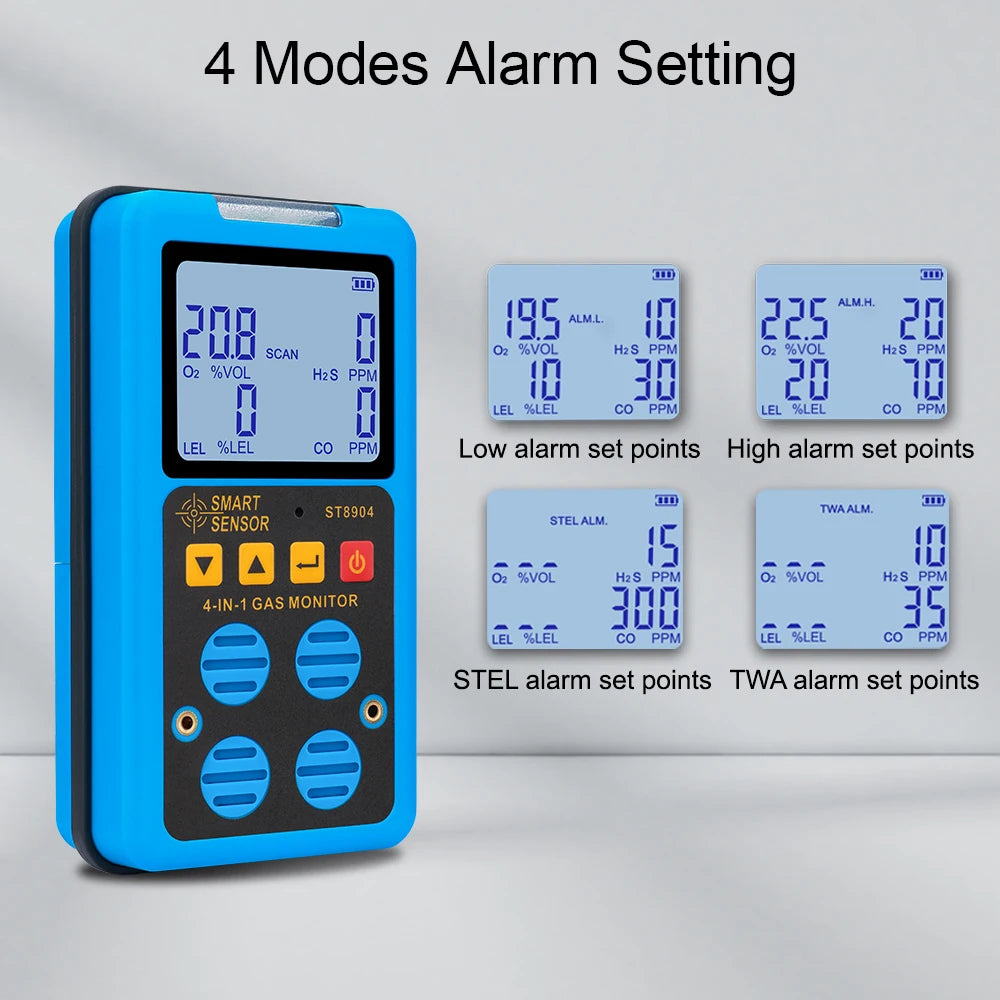 Professional Multifunctional Gas Detector Oxygen O2 Hydrogen Sulfide H2S Carbon Monoxide CO Combustible Gas LEL Gas Meter