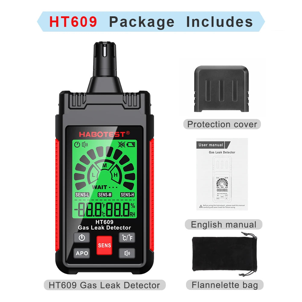 HABOTEST HT609 Gas Leak Detector Combustible Gas Sensor Tester Professional Flammable Natural Methane Gas Leakage Test Meter