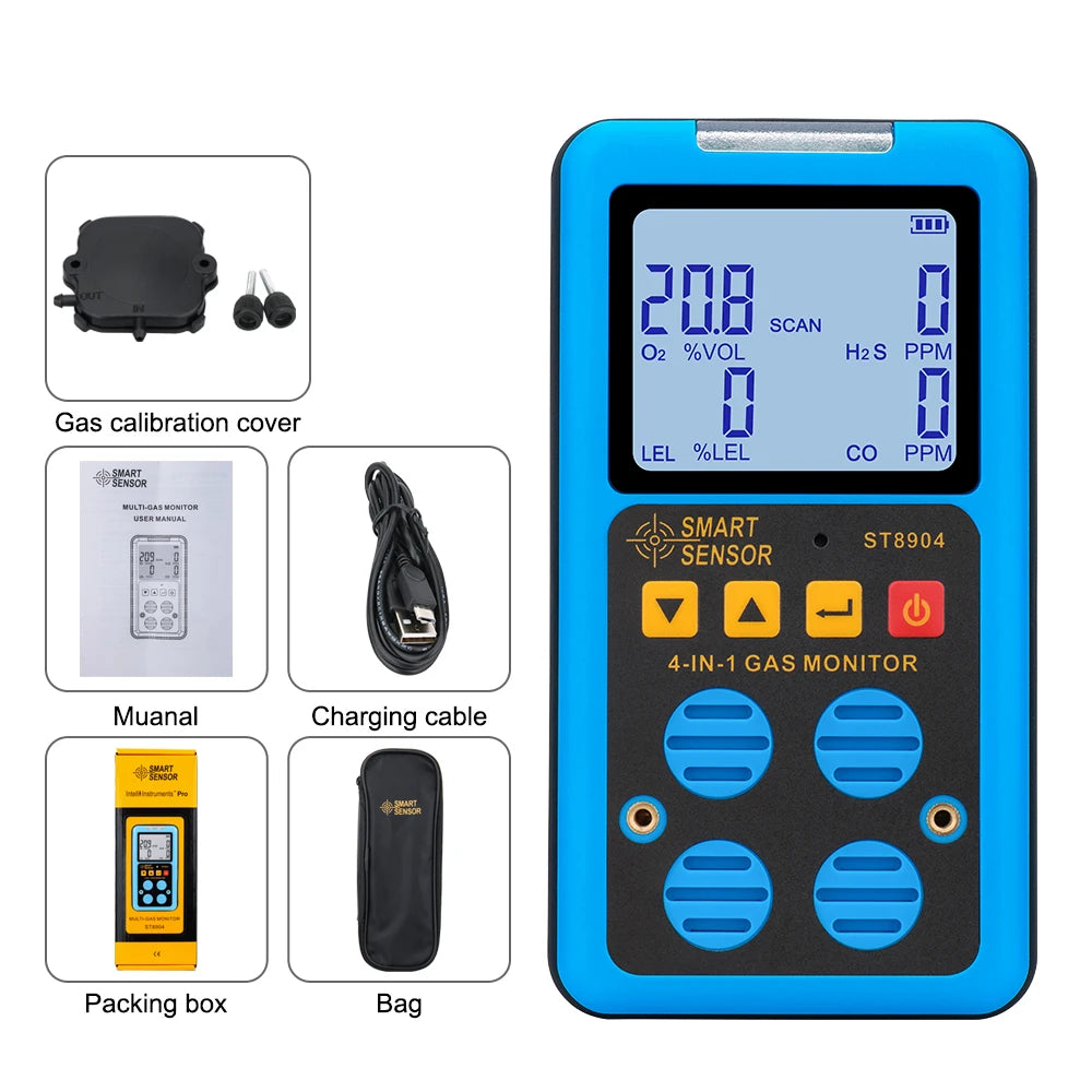 Professional Multifunctional Gas Detector Oxygen O2 Hydrogen Sulfide H2S Carbon Monoxide CO Combustible Gas LEL Gas Meter