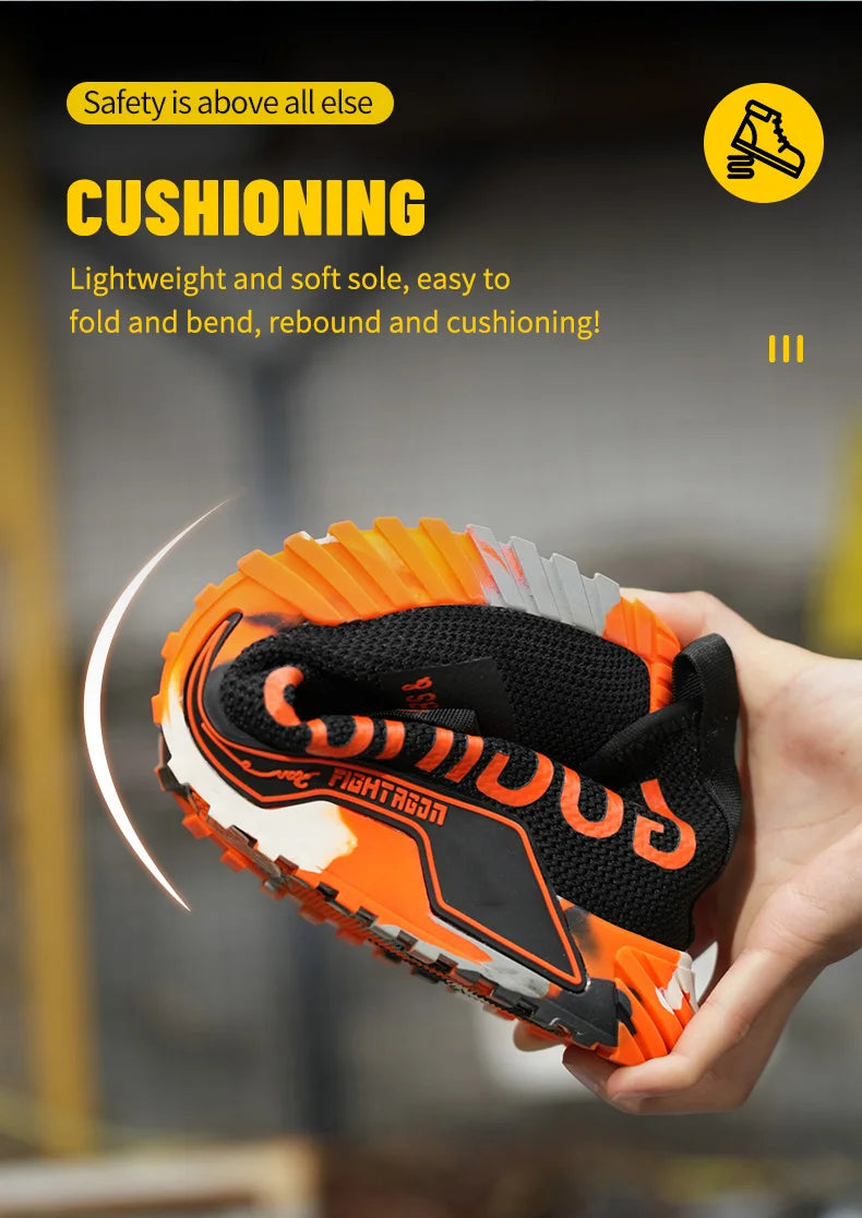 Steel Toe Safety Shoes Men Anti-puncture Work Boots Men Breathable Industrial Shoes Non Slip Indestructible Work Safety Boots