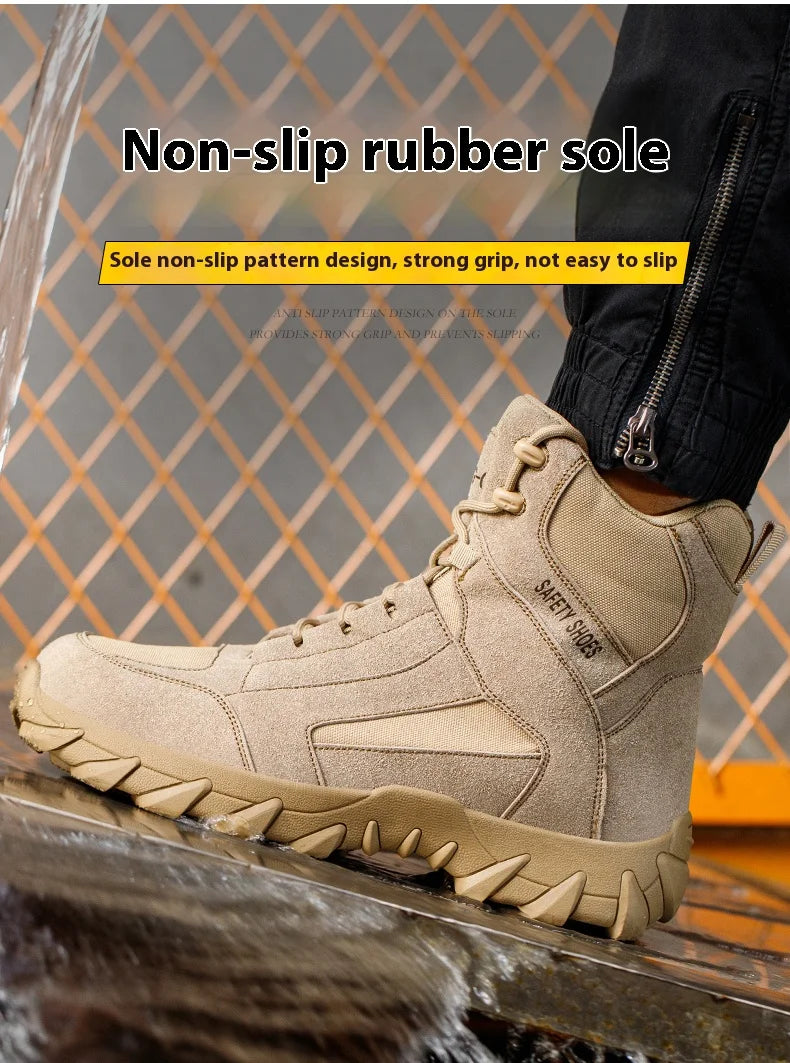 Men's Fire-Resistant Safety Work Boots, Anti-Spark Heat-Resistant Industrial Shoes Durable Steel Toe Safety Work Boots for Men